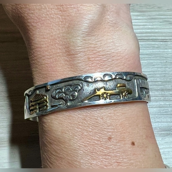 Navajo Designer A. Henry Sterling Silver & 12K Gold Filled Storyteller Cuff - Picture 7 of 7